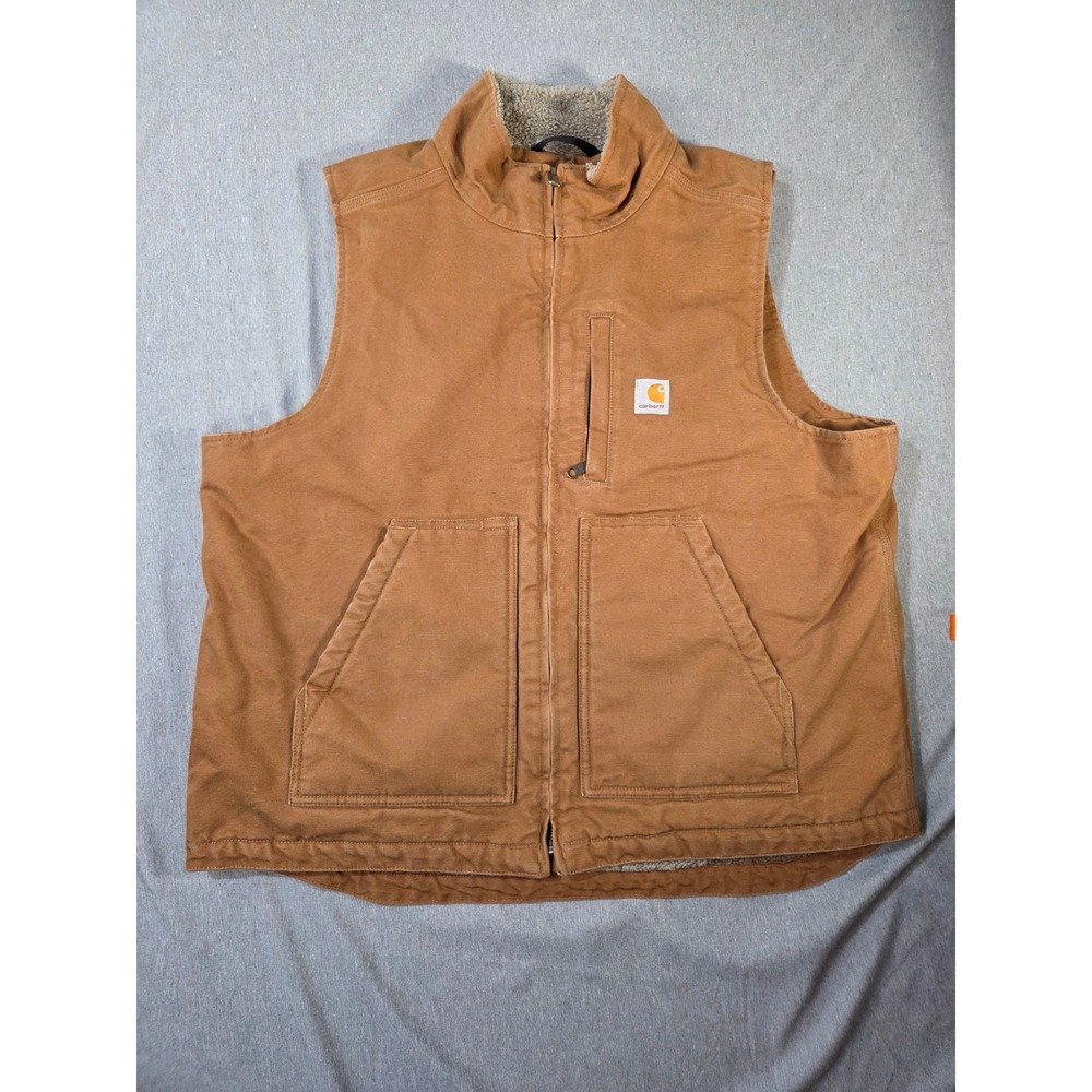 Carhartt Mens Sherpa Lined Duck Canvas Vest Brown V02 BRN Workwear XL